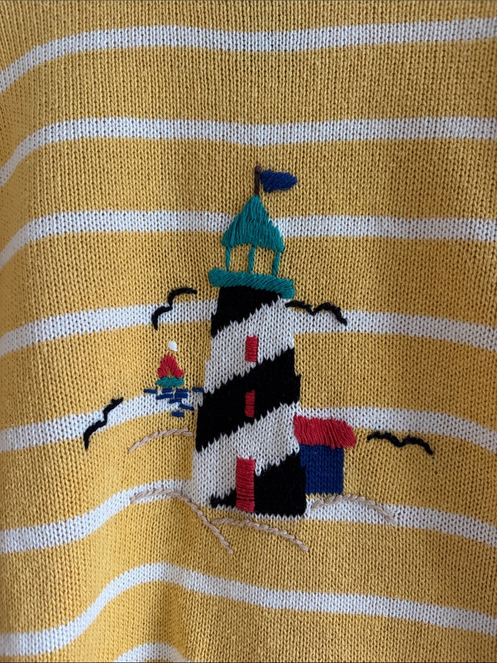 Vintage 90’s Ramie Cotton Lighthouse Sweater in Yellow, size XL - Picture 2 of 5